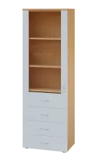 LE - 64 skříň léková prosklená, levá, korpus javor horský, dvířka bílá